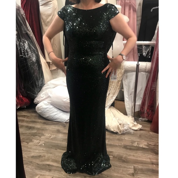 Emerald sequin formal prom dress evening gown - Picture 2 of 6
